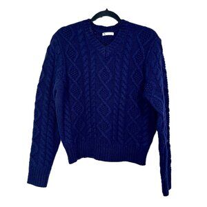 Uncle Studio 100% Wool Cable Knit Sweater Navy Blue Small